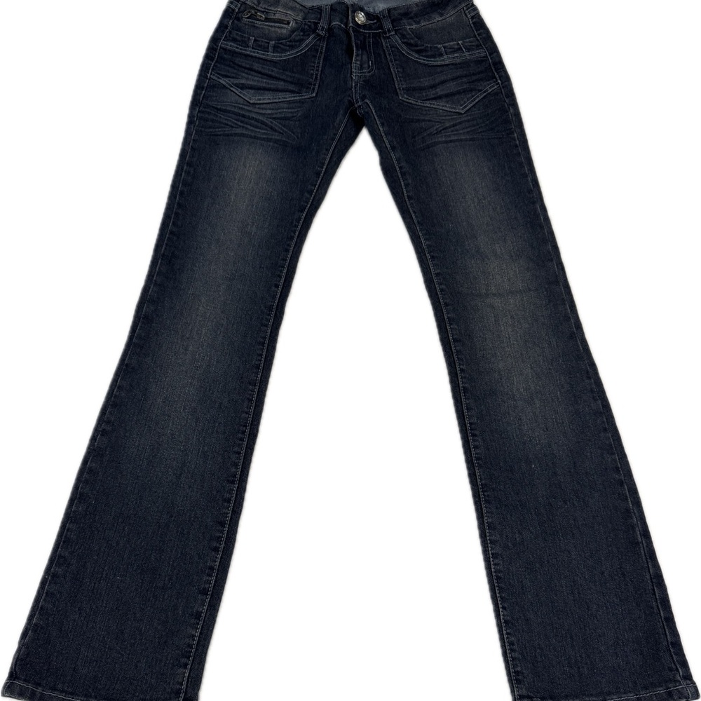 U-51 Jeans Womens Dark Wash Bootcut Stretch Denim Low Rise Flare Y2K 2000s